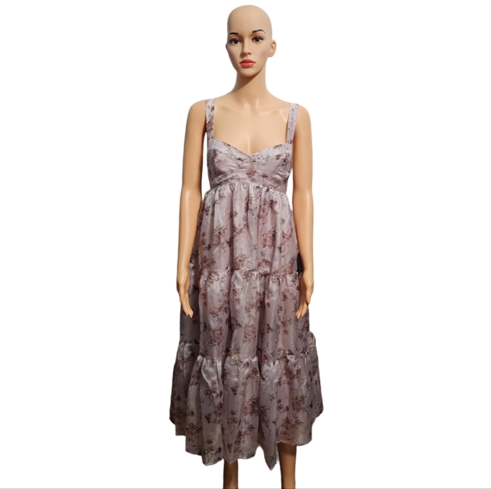 Lulus Marvelously Darling Mauve Floral Tiered Backless Midi Dress Cottagecore S - Picture 3 of 10